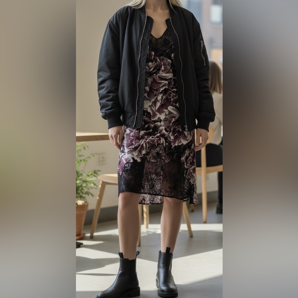 Floral Lace Trim Slip Dress